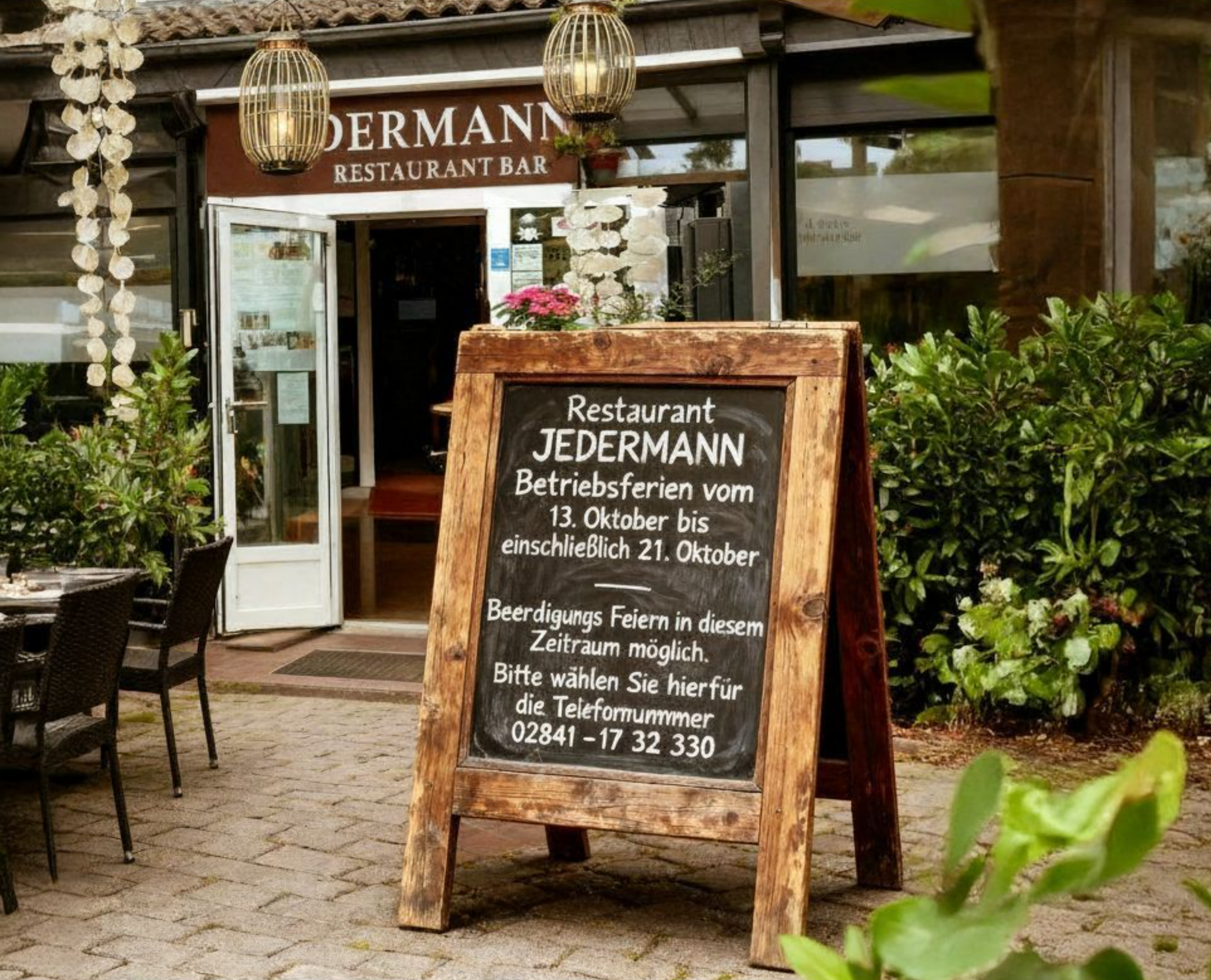 Restaurant & Bar JEDERMANN Moers Betriebsferien Herbst 2025