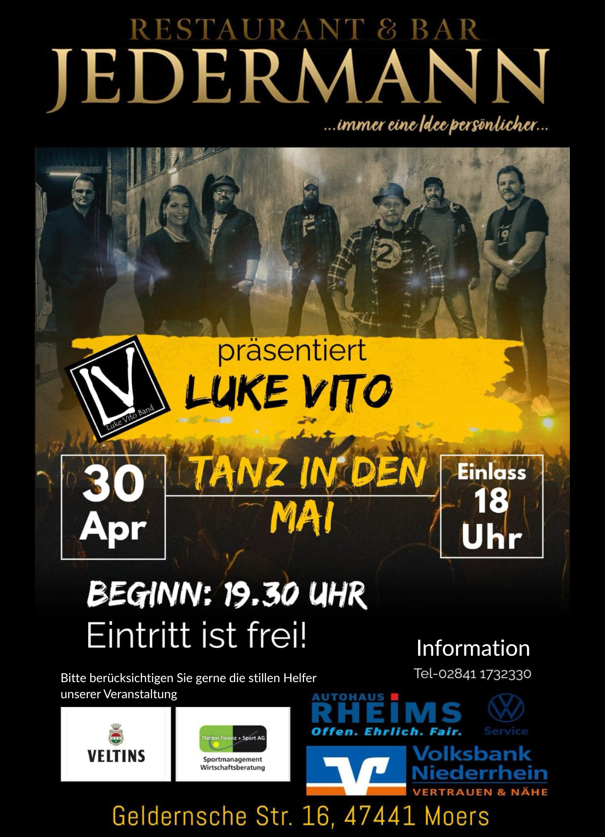 Tanz in den Mai 2026 - Luke Vito Band im Restaurant Jedermann Moers