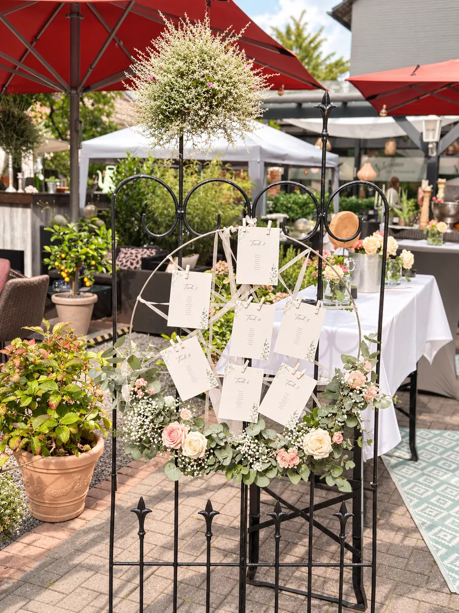 Tischplan mit Blumenschmuck